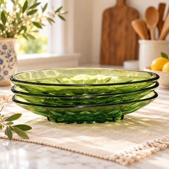 Other - Vintage Avocado Green Glass Oval Relish Dishes Set of 3 MCM Retro Serveware